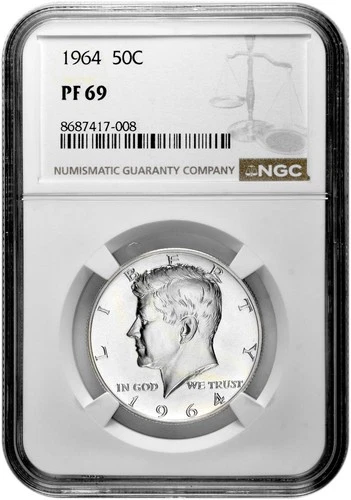 1964 50c Silver Proof Kennedy Half Dollar NGC Graded PF 69 with New Holder