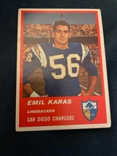 1963 FLEER FOOTBALL (NM) # 75 EMIL KARAS R/C- SAN DIEGO CHARGERS VG