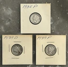 1935 P, 1939 D, 1939 P MERCURY DIMES, CIRCULATED, UNGRADED