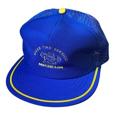 Vintage Michelin Man Trucker Hat Blue Snapback Mesh Cap - USA Made - Embroidered