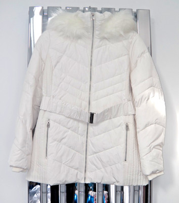 Brandneu ohne Etikett Wallis DAMEN WINTER WEISS MANTEL MEDIUM 12/14 SKIJACKE OBERTEIL KAPUZE KUNSTFELL