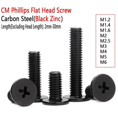 M1.2 M1.4 M1.6 - M6 Black Zinc CM Phillips Ultra Thin Flat Wafer Head Screw Bolt