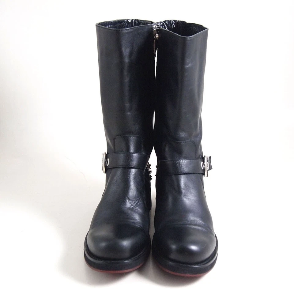 Botas de motociclista Paciotti 36 EE. UU. 6 para mujer con tachuelas de cuero negro cremallera media pantorrilla Italia Foto 4 de 4