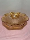 Jeanette Glass Carnival Marigold Bowl Iris Herringbone 12" Vintage