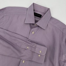 David Donahue Mens Purple Micro Pattern Cotton Dress Shirt 16 36/37 Long Sleeve