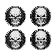 Car Wheel Center Caps Sticker, Spooky Skull Reflective Wheel Hub 4 PCS White