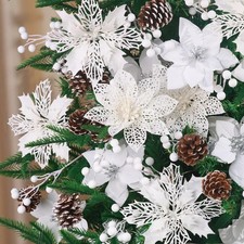 56 Pcs Christmas Decorations, 4 Styles Poinsettias Artificial Christmas Flowe...
