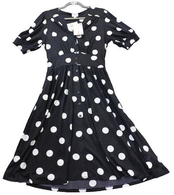 NWT Lularoe  S  Skyler   Button Dress Pockets Puff Sleeves  -BL WH Polka dots