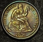 1876 CC Seated Liberty Silver Dime 10c Rusted Die High Grade AU-UNC Toned Luster