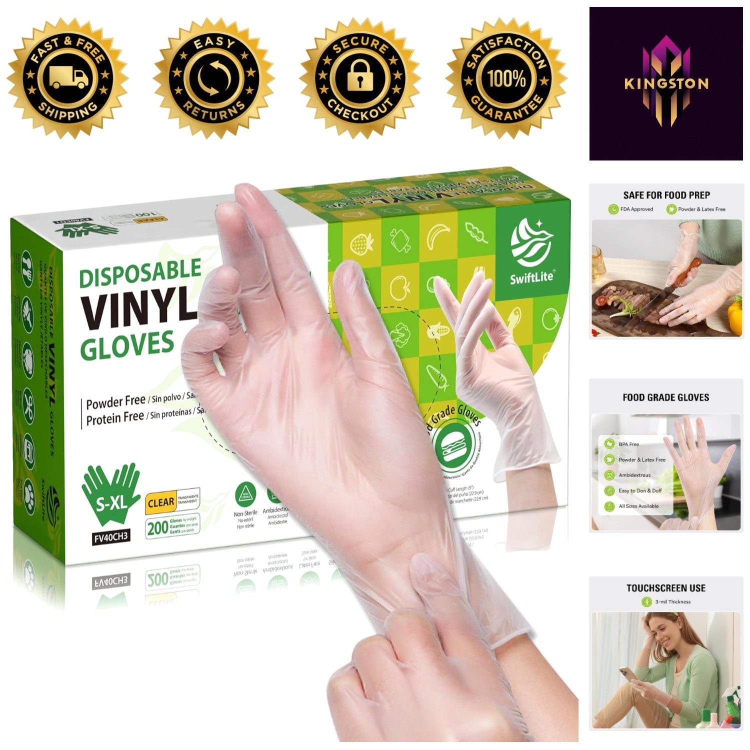 Multi-Size Disposable Vinyl Gloves for Cooking & Home Use - 