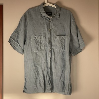 OSKA Men Oversized Cargo Linen Avant Garde Japanese Shirt