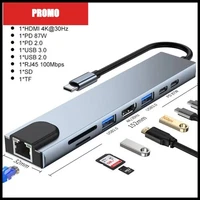 USB C Hub 8-in-1 Type-C to 4K HDMI Adapter with RJ45 SD/TF PD Fast Charge