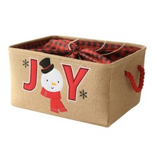 Christmas Basket Gift Joy Snowman Basket with Handle Holiday Decor Collapsible