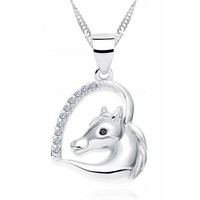 925 Silber Kette Halskette Herz Pferd Schmuck Zirkonia Damen Geschenk