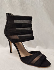 Nina Size 6.5 Mesh And Suede High Heel Open Toe Back Zip Black Shoes