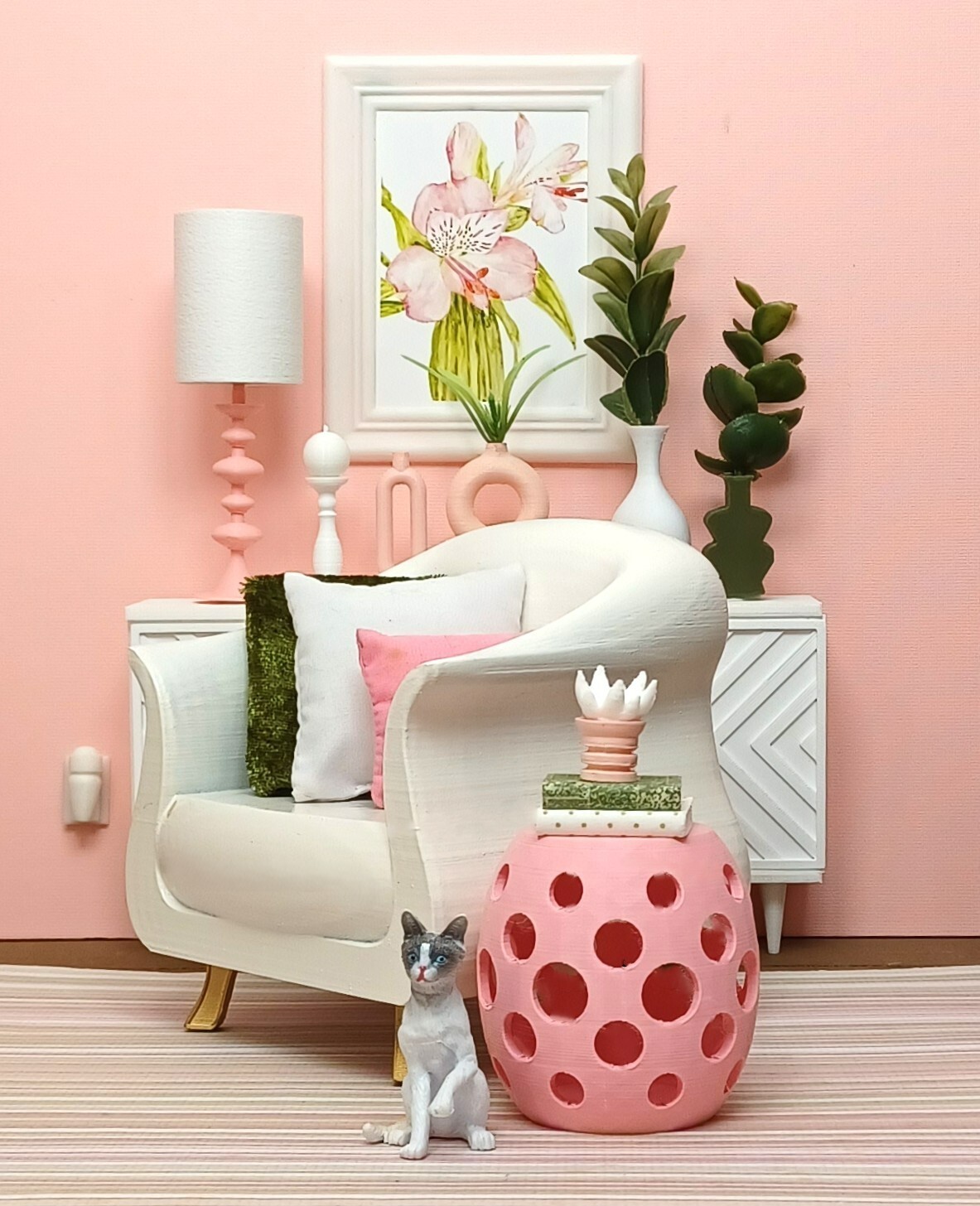 🩷pink GARDEN STOOL footrest OTTOMAN doll furniture SEAT 1/6 SCALE for BARBIE