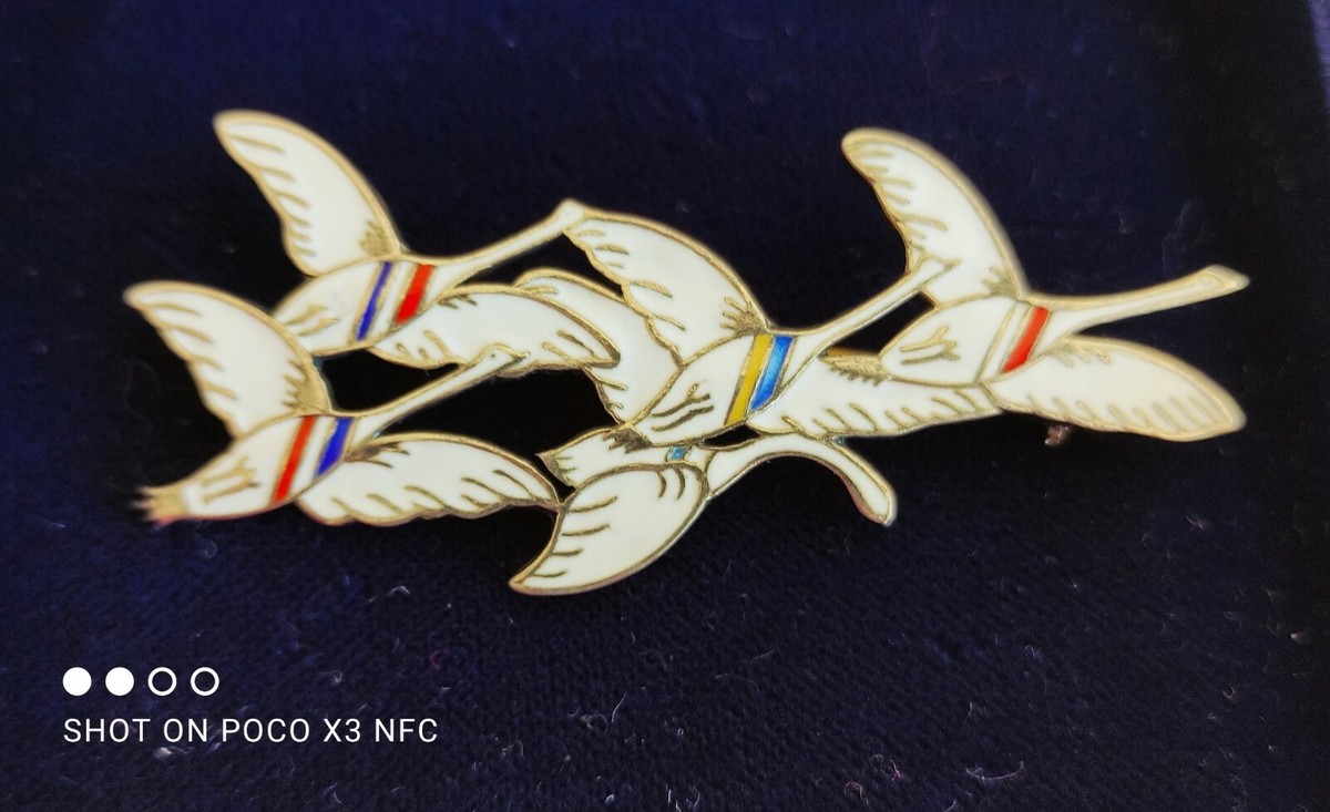 Broche Ancienne émaillée Erik Magnussen - Décor Cygnes Danois, Argent Sterling - Occasion
