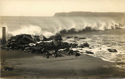 c1920 RPPC Postcard Artful Ocean Waves w/ Sea Spray, Beach near Point Fermin CA