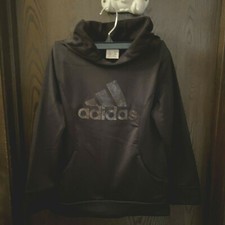 Adidas Girl's Size 7/8 Black Hoodie Sweatshirt Logo on Front Polyester Pullover
