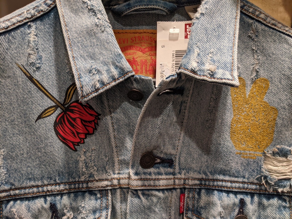 Obey x Levi's × Shepard Fairey デニムジャケット LEVI x OBEY BLACK & BLUE DENIM TRUCKER PATCH JACKET XL