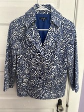 Rafaella Blue White Swirl Pattern 3/4 Sleeve Blazer Jacket Size Small Lined