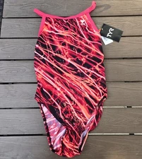  TYR Women Red/black Graphic Diamondfit One-Piece Swimsuit Size 34 New 