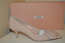 NIB 750 MIU MIU Pointy Toe Buckle Kitten Low Heel Pump Shoe Nude Patent EUR 37