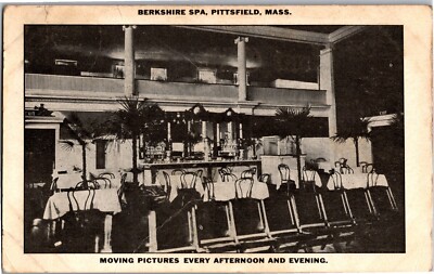 Berkshire Spa, Pittsfield MA ''Moving Pictures Every Afternoon'' Vtg Postcard T02