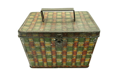 Huntley & Palmers Picnic Hamper Antique Biscuit Tin Folding Handle 1897