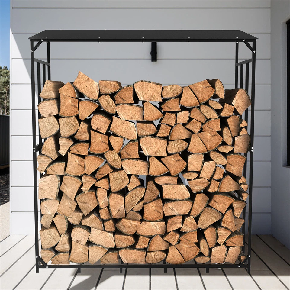In/Outdoor Firewood Rack with Cover Firewood Storage Log Holder Heavy Duty Steel - Image 3 of 4