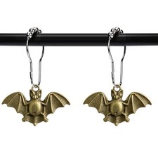 Set of 12 Bats Shower Curtain Hooks Rings Halloween Party Supplies Haunted Ho...