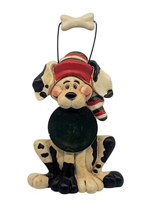Vintage Kurt S. Adler Puppy Dog w/ Frisbee Hat Bone Christmas Tree Ornament CL19