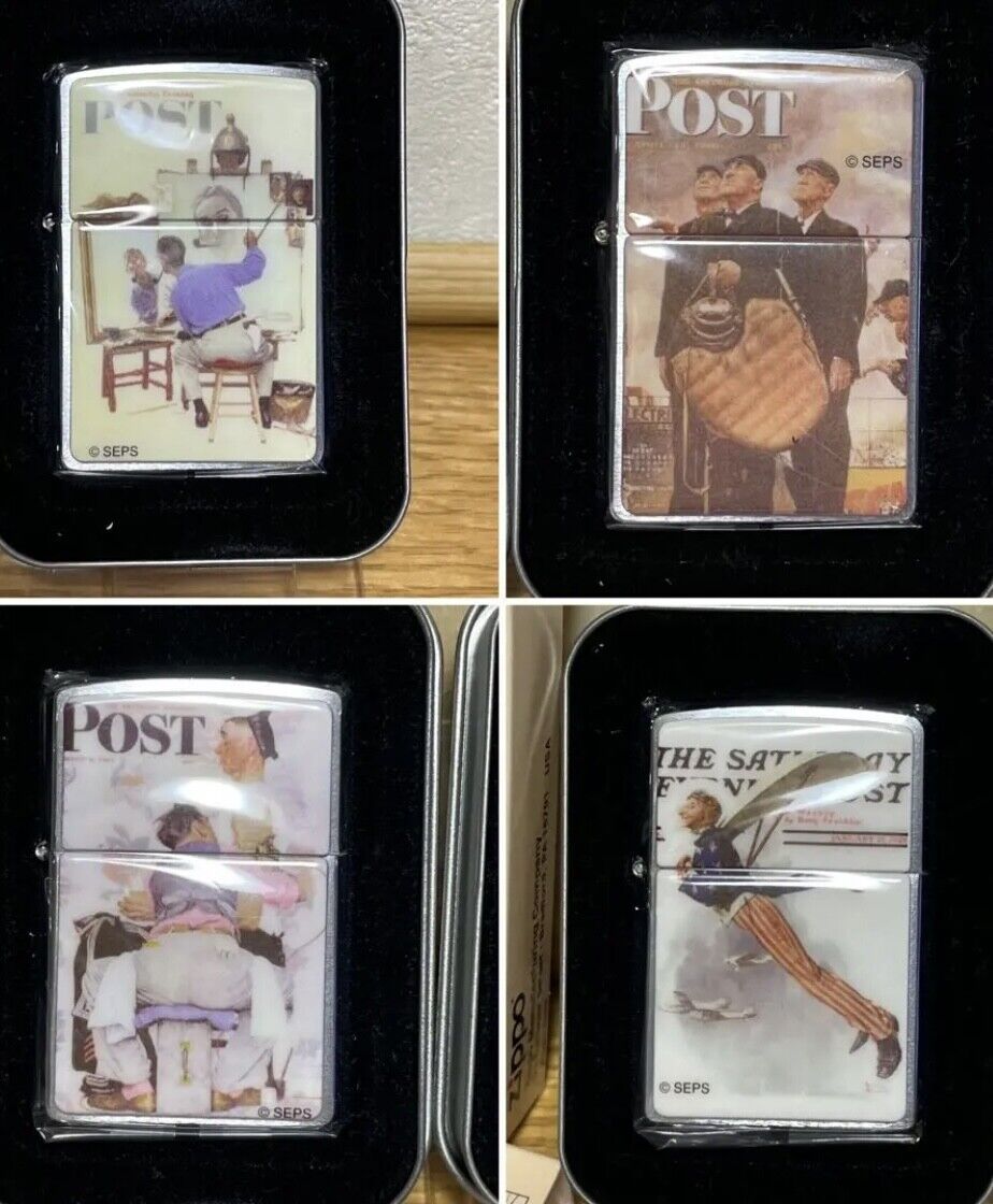 Zippo 2002 Norman Rockwell Oil Lighters Set of 4