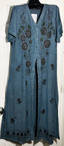 Women MPH embroidered Duster Cardigan size Large maxi button front side slits - Picture 3 of 4