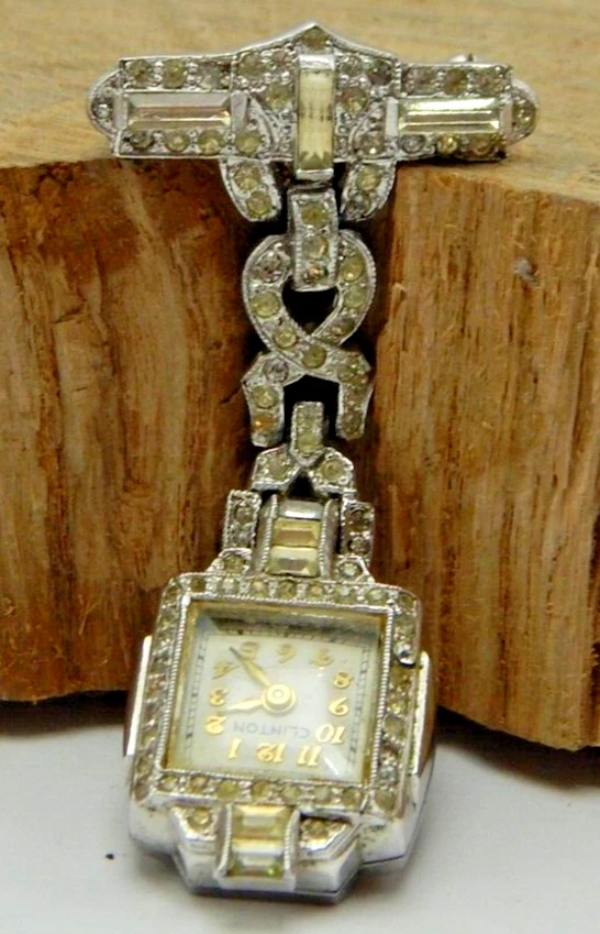 Stunning Vintage Clinton 17j silver tone ladies rhinestone brooch art deco watch - Image 3 of 4