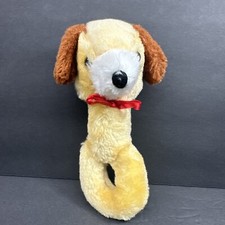 Sanitoy Inc. Vintage Dog Puppy Rattle Plush 7  Baby Infant Bow Retro Prop