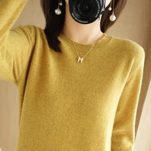 Maglione donna manica lunga scollo a O maglione fondo caldo magliette maglione - Foto 5 di 36