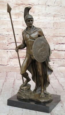 Bronze Statue Auf Marmor Römische Soldat Spartan Krieger Skulptur Geschäft Nr