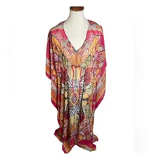 Club Collection Flora Multicolored Maxi Swim Coverup With Cinch Waist. Size L
