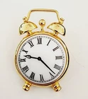 Vintage Gold Tone White Milk Glass Alarm Clock Design Brooch