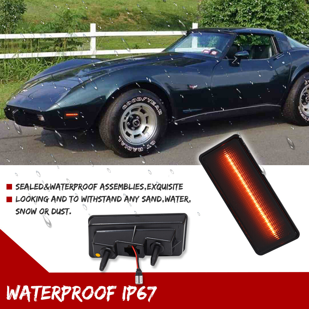 2X Smoke Lens Amber LED Front Side Marker Lights For 19741979 Chevy