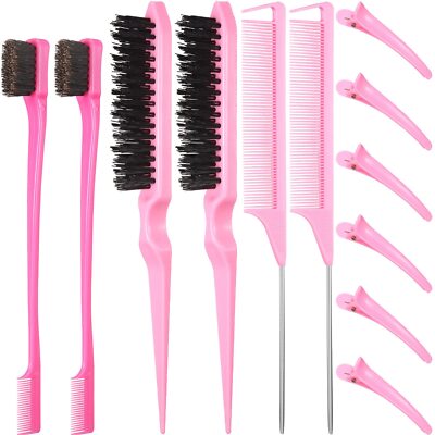 12 Pcs Hair Brush Set Nylon Teasing Salon Teasing Brush with Duckbill Clips