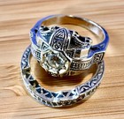 Art Deco 14k White Gold Diamond Wedding Engagement Ring Set Handcrafted Filigree — photo 1