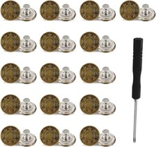 16 Sets Adjustable Buttons for Jeans, 20Mm No Sew Instant Metal Jeans Button Rep