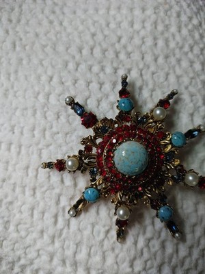 Vintage Brooch Karu Arke pre-1970s Statement 3'' Star multi-stone missing one