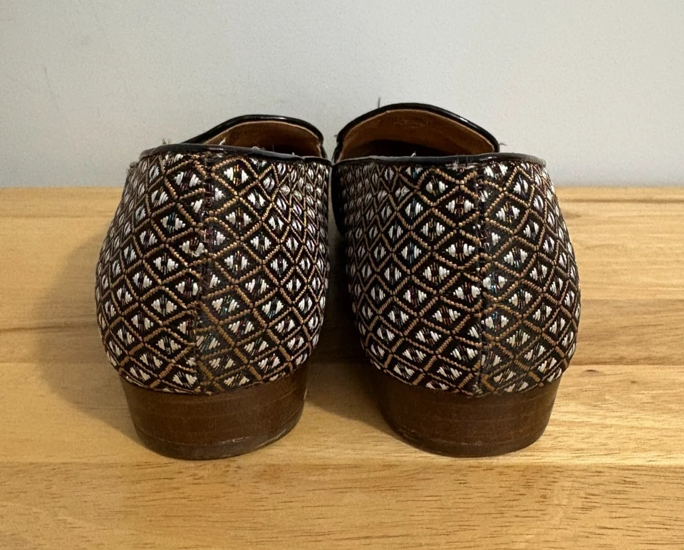 J. Mocasines Crew Jacquard Borla Negro Dorado Patrón Geométrico Talla 9 Dinero Antiguo Foto 4 de 4