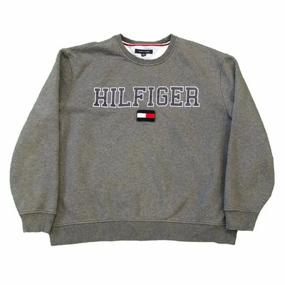 Tommy Hilfiger Sweatshirt Mens Large Gray Tommy Flag Long Sleeve Pullover Crew