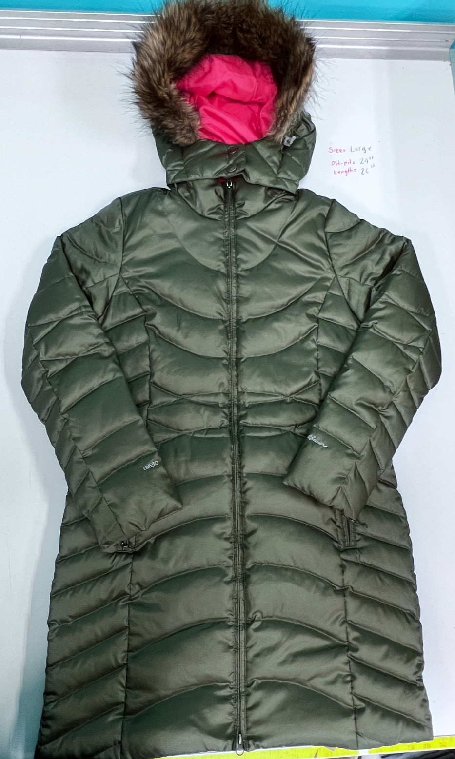 Eddie Bauer 650 Fill 80% Goose Down Lodge Parka Long Coat Hooded Womens Size M