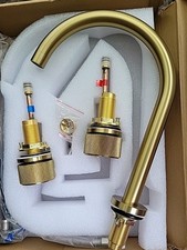 Widespread Double Handle Bathroom Faucet Brushed Gold Knurled Round Handles 148