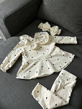 Sterling Baby 3pc Top, Leggings & Headband Set 6-9M White Black Heart